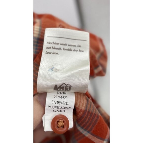 REI Cooperative‎ Men’s Flannel Shirt Plaid Orange Pockets 100% Cotton Size Small - Picture 8 of 10